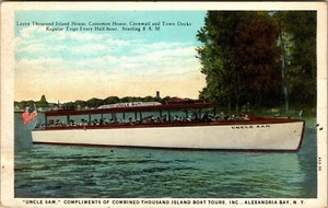Postcard New York Alexandria Bay Thousand Island Boat Tours Uncle Sam 1932 - Picture 1 of 2
