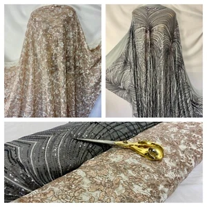 NUOVO* Paillettes Ricamata Floreale Rete Pizzo Sposa/Artigianato/Tessuto Abito - Foto 1 di 24
