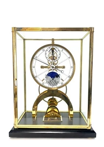 Fabulous 24K Astro Porcelain Dial 8 Day Fusee Chain Skeleton Clock w Moon Dial - Picture 1 of 8