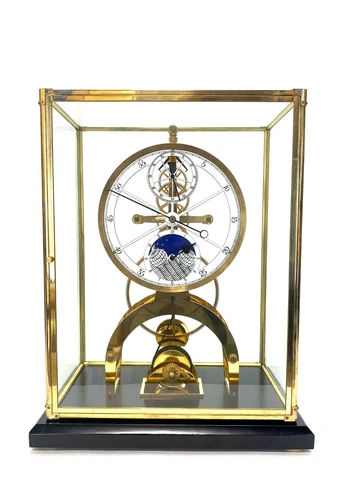 Fabulous 24K Astro Porcelain Dial 8 Day Fusee Chain Skeleton Clock w Moon Dial Cover