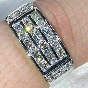 2.50Carat Round Cut Lab Diamond Men's Wedding Band Ring in 14K White Gold Plated
