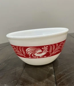 Vintage Hazel Atlas Red Rooster Band 7" Mixing Bowl - Farmhouse Kitchen Decor - Picture 1 of 6