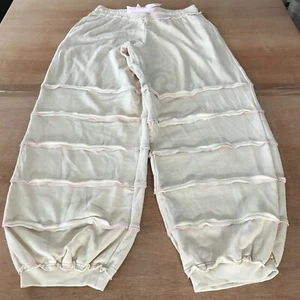 Out from Under Jogger Sweatpants Women M Yellow Tie Waist Baggy Fringe Wide Leg - Picture 1 of 15