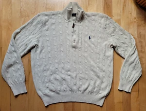 Polo Ralph Lauren Pullover Zopfmuster Herren Large Creme Tussah Seidenpullover - Bild 1 von 14