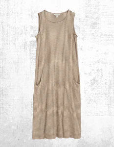 Ex Seasalt Women’s Stripe Cotton Summer Jersey Dress in Brown (A Bit Defect) - Picture 1 of 7