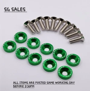20 PCS Password JDM Engine Bay Fender Bumper Dress Up Washers And M6 Bolts Green - Afbeelding 1 van 2