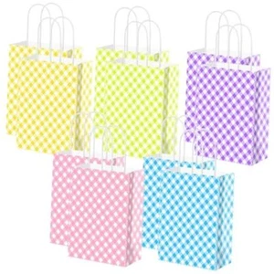 50 Pcs Easter Gift Bags Bulk Pastel Paper Bags Plaid Pastel Party Favors Bags - Picture 1 of 7