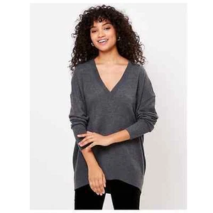 Ann Taylor LOFT V-Neck Tunic Sweater Dark Stone Heat Grey S - Picture 1 of 1