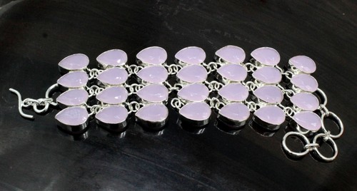 VALENTINO Bracciale gioielli fatti a mano argento sterling 925 quarzo rosa pietre preziose misura 7 8"