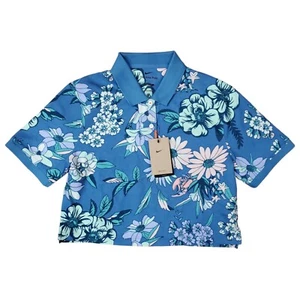 NIKE Polo Shirt Womens XS Blue Floral All Over Print Golf Cropped DH2478-469 - Picture 1 of 6