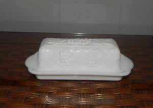 Vintage Imperial Glass Milk Glass Butter Dish w/Grapes & Leaves Design - Picture 1 of 2