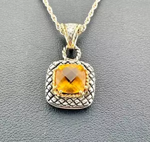 ANDREA CANDELA 925 STERLING SILVER 18K GOLD CITRINE DIAMOND NECKLACE 18" 4110 - Picture 1 of 6