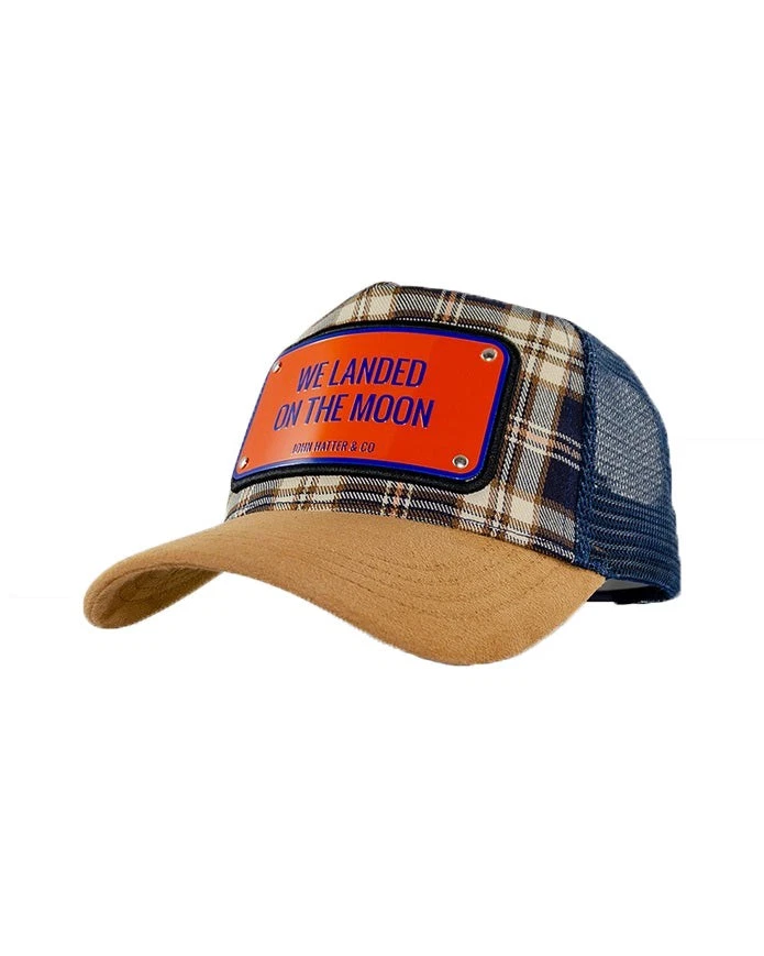 John Hatter We Landed On the Moon Brown Plaid Adjustable Trucker Cap Hat - Image 1 of 1