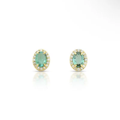 Noah Earrings Solid 18K Yellow Gold With Real Natural Diamonds And Tourmalines  - Image 1 of 4