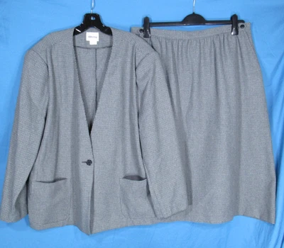 LESLIE FAY DRESS Gray/Black HOUNDSTOOTH Pockets JACKET/SKIRT SUIT Outfit/Set 24W - Image 1 of 4