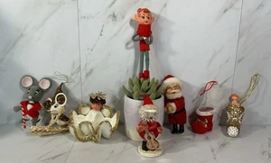 Lotto di 8 decorazioni natalizie MCM vintage ~ decorazioni kitschy e decorazioni statuine Babbo Natale ~ uniche - Foto 1 di 24