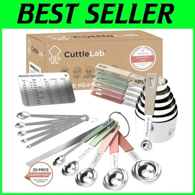 22-Piece Stainless Steel Measuring Cups & Spoons Set - Country Chic with Leveler - Image 1 of 4