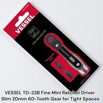 VESSEL TD-23B Ultra Thin Fine Mini Ratchet Driver Bend Type with 2 Bits Set    - Image 1 of 4
