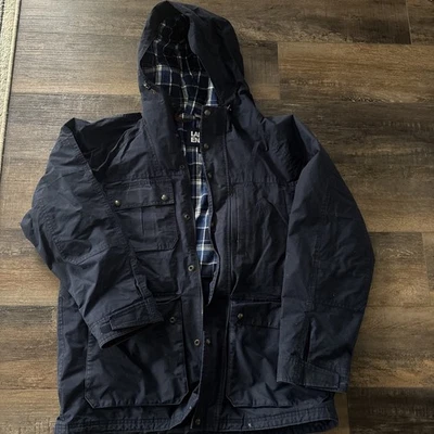 Chaqueta Lands End Bayfield Parka Granero Tareas Grande 42-44 Azul Marino Forrada a Cuadros Defectuosa Foto 1 de 4