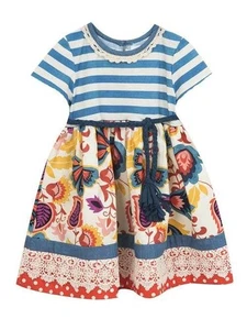 Counting Daisies by Rare Editions Ivory Blue Striped Floral Dress Fall 2T - Picture 1 of 1