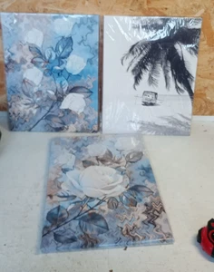 3 Panel Wall Art Flowers Blue and White Floral Pictures Rose Canvas 30 X 40cm - Picture 1 of 11