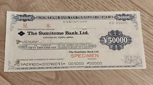 Japan The Sumitomo Bank 50,000 Yen Traveller's Cheque SPECIMEN Banknote - Picture 1 of 6