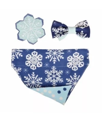 NWT Wondershop Blue Snowflake Dog Cat 3 Piece Collar Slide Bandanna Set XS/S M/L - Image 1 of 4