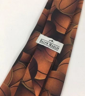 Corbata de seda pura Ralph Marlin negra y marrón "Just Balls Basketballs" 58 X 3,5 Foto 1 de 4