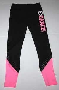 Justice Dance Dancer Logo Leggings Pants Tight Fit Heart Black Pink New Nwt Girl - Picture 1 of 7