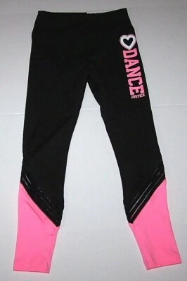 Justice Dance Dancer Logo Leggings Pants Tight Fit Heart Black Pink New Nwt Girl - Image 1 of 4