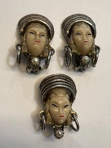 Vintage Chinese Asian Royalty Earrings & Brooch Set Har ? Selro ? - Picture 1 of 3