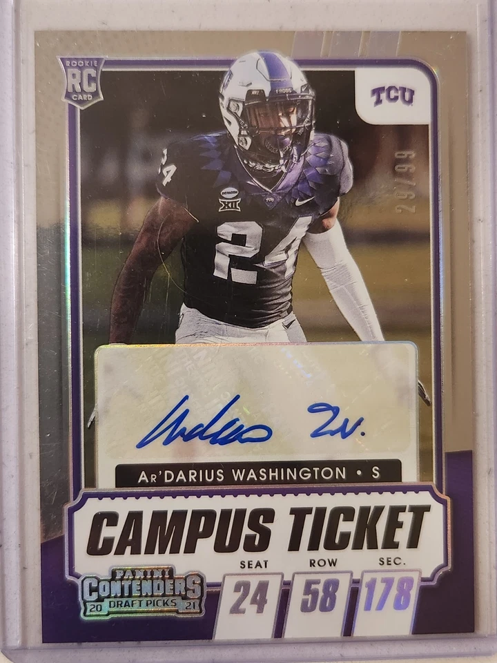 2021 Contenders Campus Ticket Holo Silver Auto /99 Ar'Darius Washington Rookie  - Image 1 of 3
