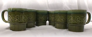 Vintage Olivgrün Tropfglasur Kaffeebecher Hergestellt in Japan Stapelbar 6er Set - Bild 1 von 5