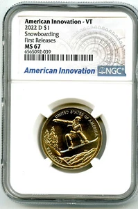2022 D VERMONT SNOWBOARDING NGC MS67 AMERICAN INNOVATION DOLLAR - FIRST RELEASES - Picture 1 of 2