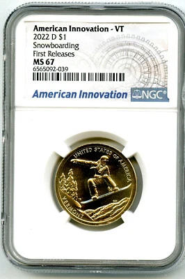 2022 D VERMONT SNOWBOARDING NGC MS67 AMERICAN INNOVATION DOLLAR - FIRST RELEASES - Image 1 of 2