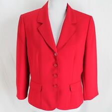 Stresa ASL Blazer Jacket Womens Sz 12 Solid Red 3/4 Sleeve 4 Button Lined Career