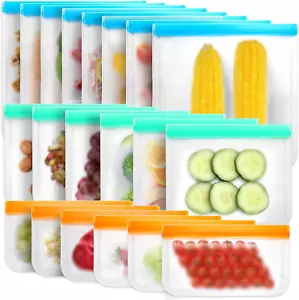 12 Pack Reusable Ziplock Bags,Silicone Bags Reusable Storage,Reusable Sandwich B - Picture 1 of 12
