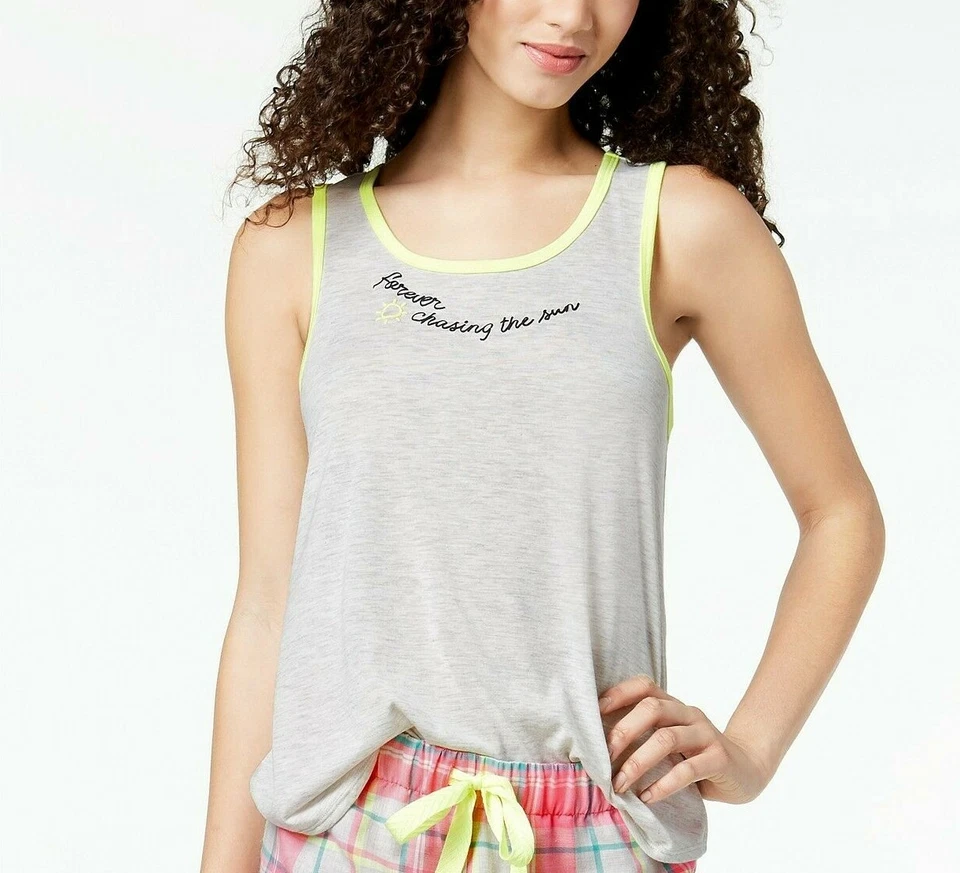 Jenni by Jennifer Moore Contrast-Trim Graphic-Print Tank Top Whispy Grey Size XL - Image 1 of 2