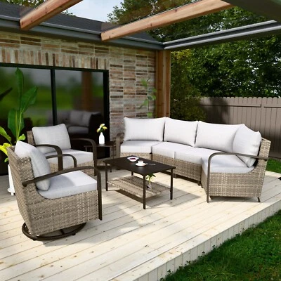 EAGLE PIX 7 шт. открытый полумесяц изогнутый плетеный патио разговорный набор - Изображение 1 из 4