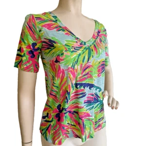 LILLY PULITZER Top Lightweight Knit Tee Bright Floral Print 100% Cotton XS - Picture 1 of 7