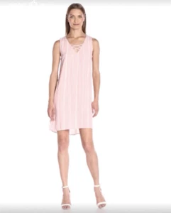 19 Cooper Women's Pink Lace Front Detail Dress with Pin Stripes Large - Picture 1 of 9