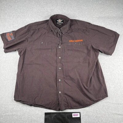 Harley Davidson Shirt 2XL Black Red Pin Striped Logo Button Up Short Sleeve Mens - Image 1 of 4