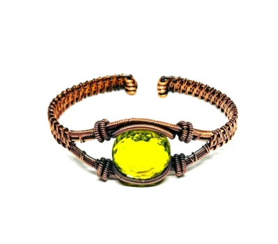 Lemon Topaz Gemstone Bracelet Copper Wire Wrapped Bracelet Gift For Anniversary - Image 1 of 4