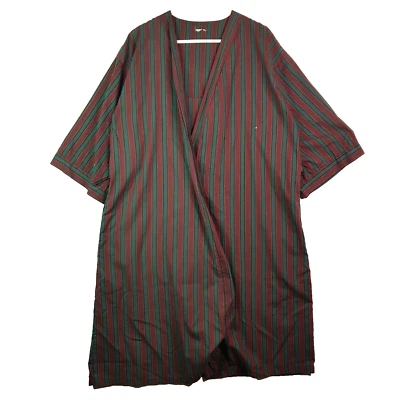 Vintage Kimono Robe Womens Large Red Green Striped Pockets Relaxed 3/4 Sleeve Foto 1 de 4