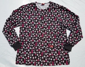 Dickies Womens Scrub Top Owl Pink Breast Cancer Ribbon Size Small Medium - Picture 1 of 8