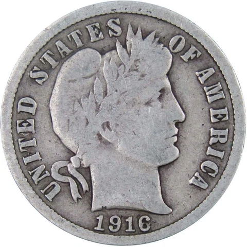 1916 Barber Dime VG Very Good 90% Silver 10c US Type Coin Collectible Cover