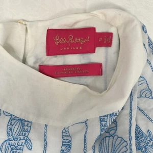 LILLY PULITZER Jubilee Tunic Top Girls 10 White Blue Embroidered Fish Crochet - Picture 1 of 7