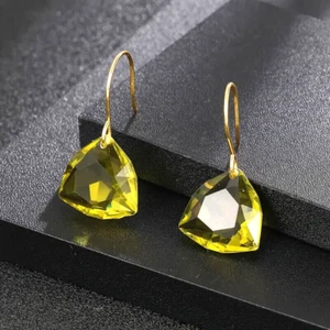 Golden Retro Yellow Rhinestone Geometric Design Earrings Jewelry Women Gift - Picture 1 of 3
