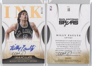 2013-14 Panini Immaculate INK Gold /10 Billy Paultz #68 Auto