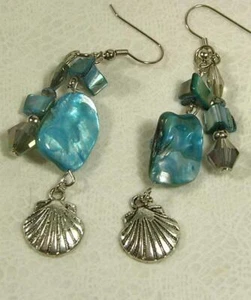 PENDIENTES CYNTHIA LYNN "MAR CRISTAL" CONCHA AZUL Y VERDE CRISTAL CONCHA NÁUTICA - Imagen 1 de 1